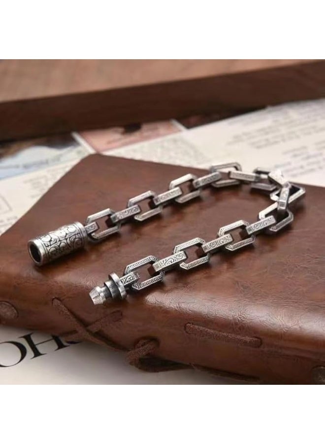 Showday Men’s Stainless Steel Chain Bracelet – Vintage Engraved Link Bracelet, Heavy Duty Silver Tone Jewelry, Classic Fashion Bracelet Gift for Men - Image 4